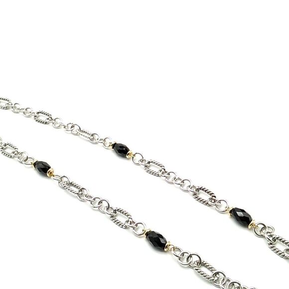 Black Acrylic Faceted Beaded Silver-tone Figaro Chain Necklace - Picture 12 of 15